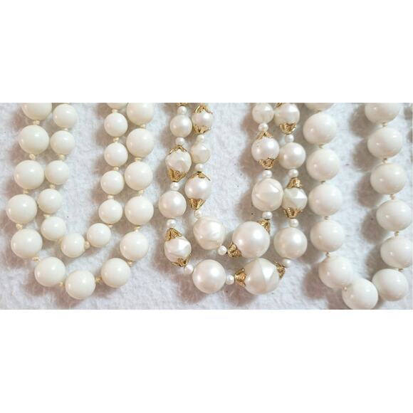 Vtg Costume Jewelry Lot White Beaded Necklaces Clip On Earrings W Germany Japan - Picture 3 of 9